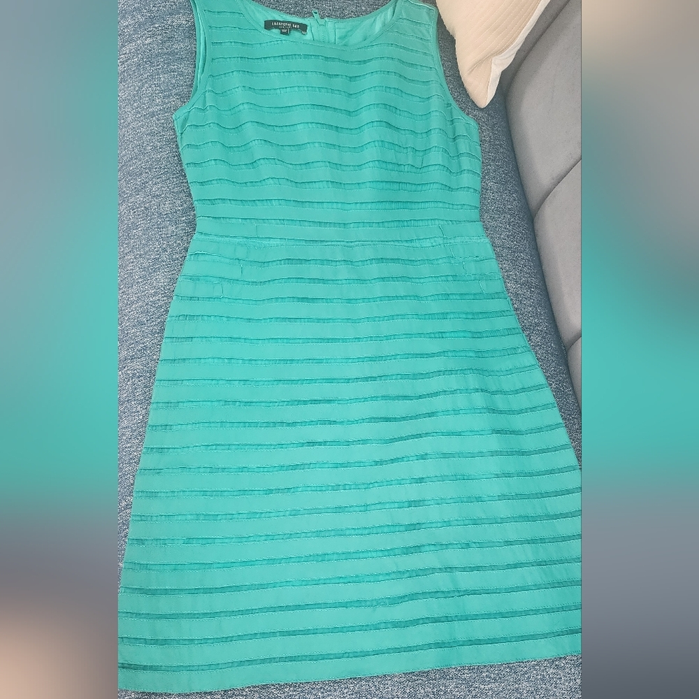 Lafayette 148 New York Green and Blue Sheath Midi Dress